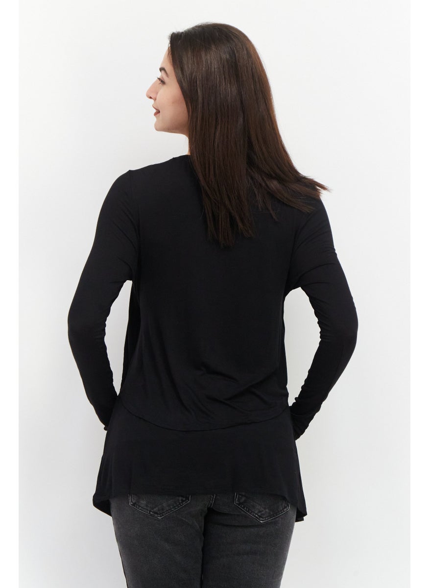 Cotton On Maternity Round Neck Long Sleeve Plain Blouse, Black  - Image 2