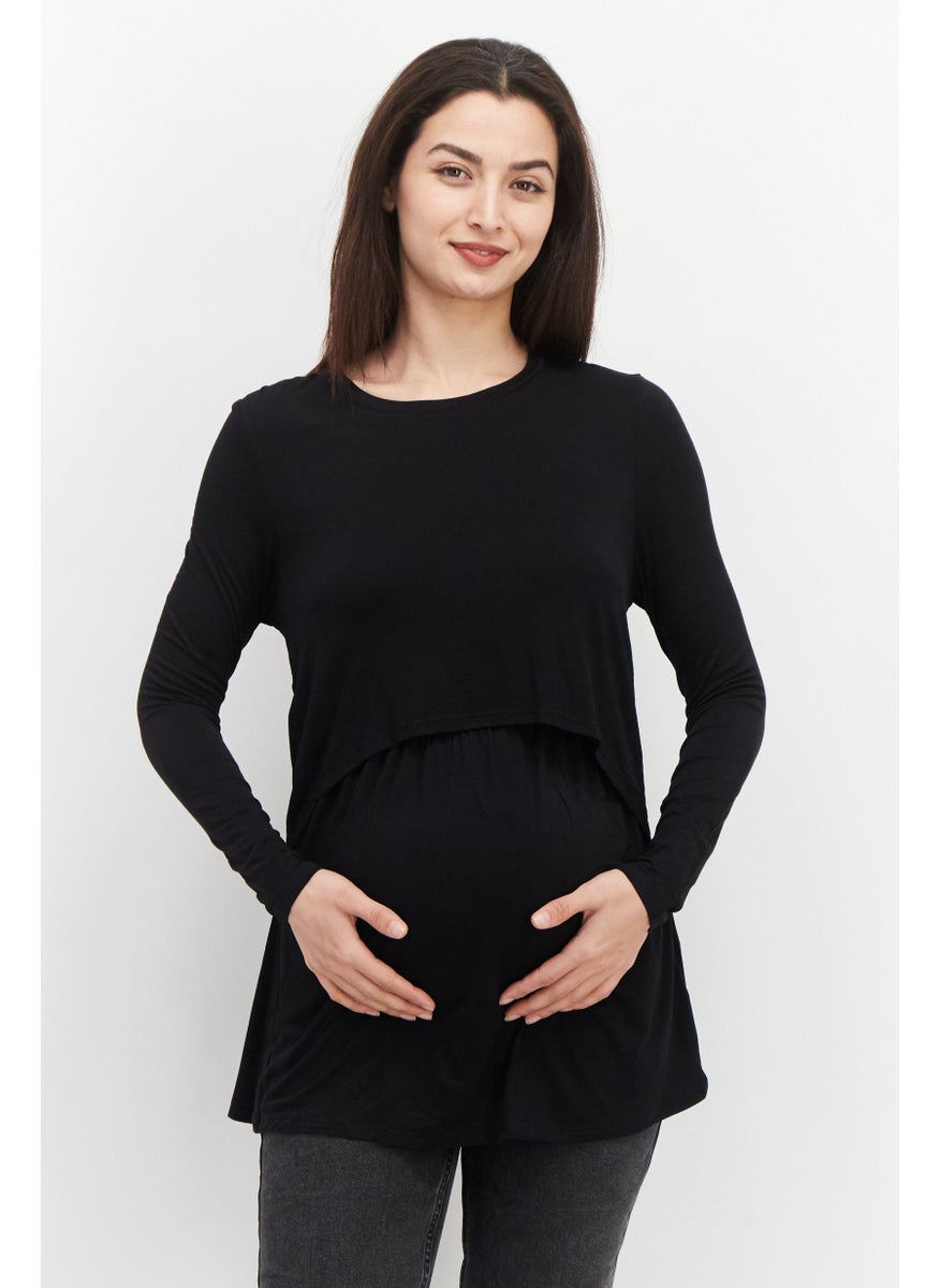 Cotton On Maternity Round Neck Long Sleeve Plain Blouse, Black  - Image 1
