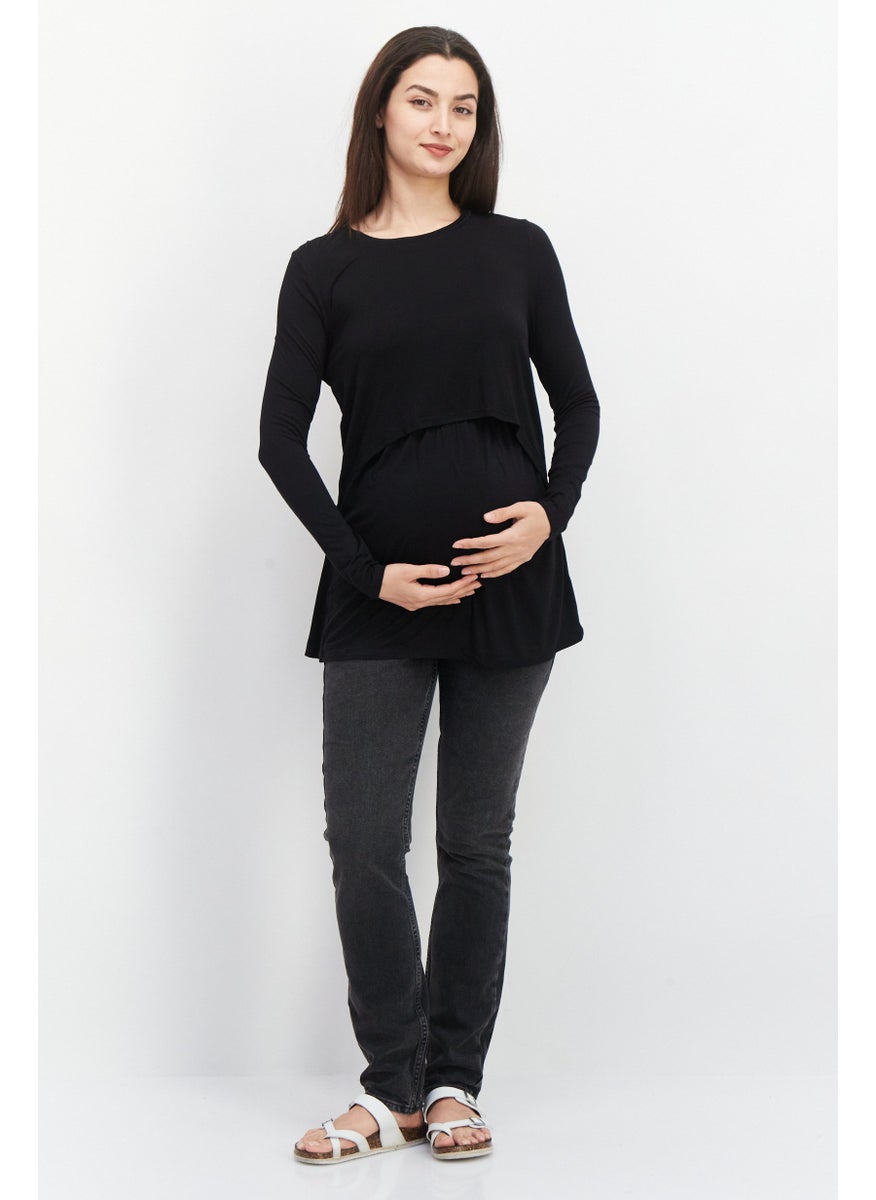 Cotton On Maternity Round Neck Long Sleeve Plain Blouse, Black  - Image 4