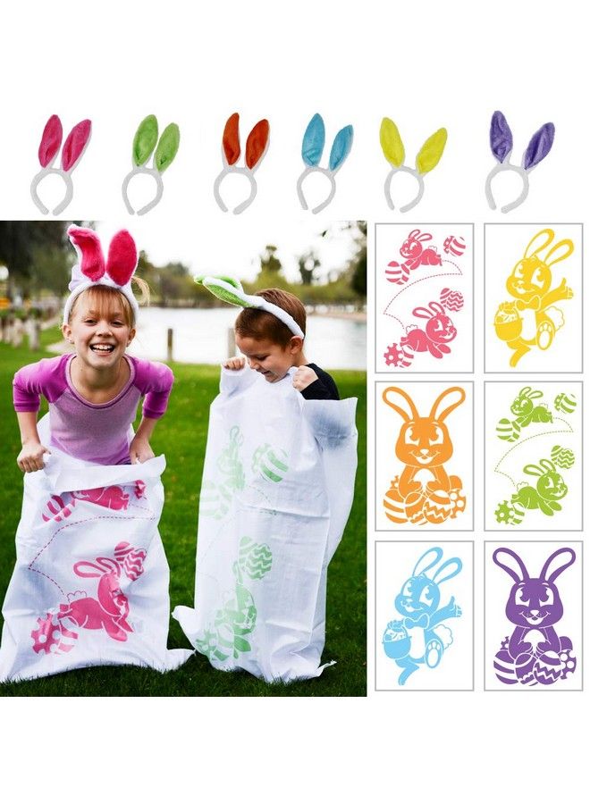 JOYIN 6 Potato Sack Race Jumping Bags 40 X 24 With Bunny Ears Headbands For All Ages Kids Easter Theme Party Favor, Easter Eggs Hunt Game Activities, Party Supplies, Party Games, Great Family Games. - Image 1