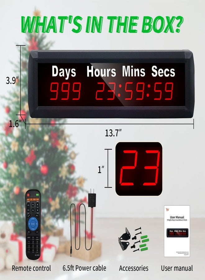 YZ Digital 999 Days Countdown Timer, Count Up/Count Down Clock with Remote, 12/24 Hour Real Time, Event Countdown Clock Large Display, Countdown Calendar for Retirement/Pregnancy/Birthday/Christmas - Image 3