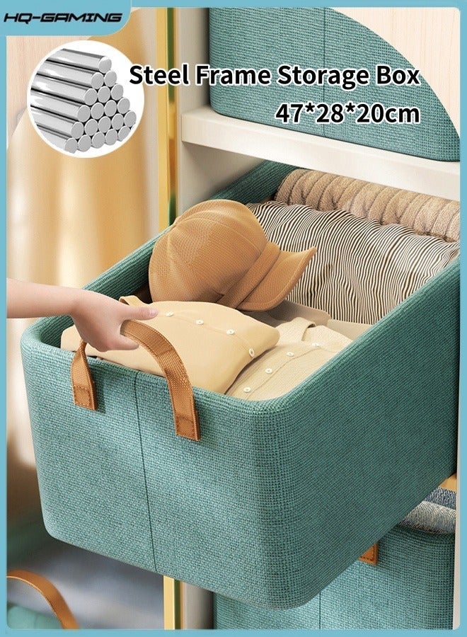 HQ-GAMING Foldable Closet Storage Organizer with Steel Frame Washable Closet Storage Box with Carrying Handles Toy Organizer Box Cube Storage Bin for Clothes Wardrobe Home Bedroom Office (Green) - Image 1