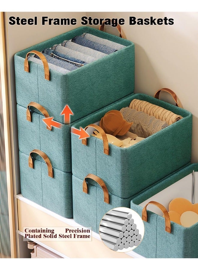 HQ-GAMING Foldable Closet Storage Organizer with Steel Frame Washable Closet Storage Box with Carrying Handles Toy Organizer Box Cube Storage Bin for Clothes Wardrobe Home Bedroom Office (Green) - Image 3
