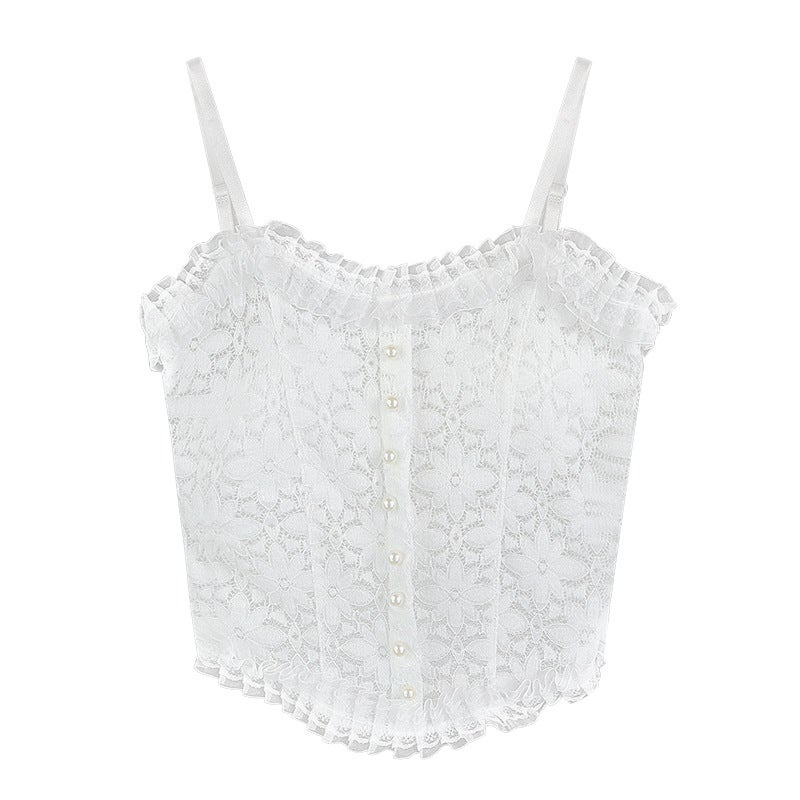 Lace Pattern Small Sling Vest Belt Chest Cushion Beauty Back Inside The Fold Pearl Outer Wear Bottom Wrapped Chest Top - Image 1