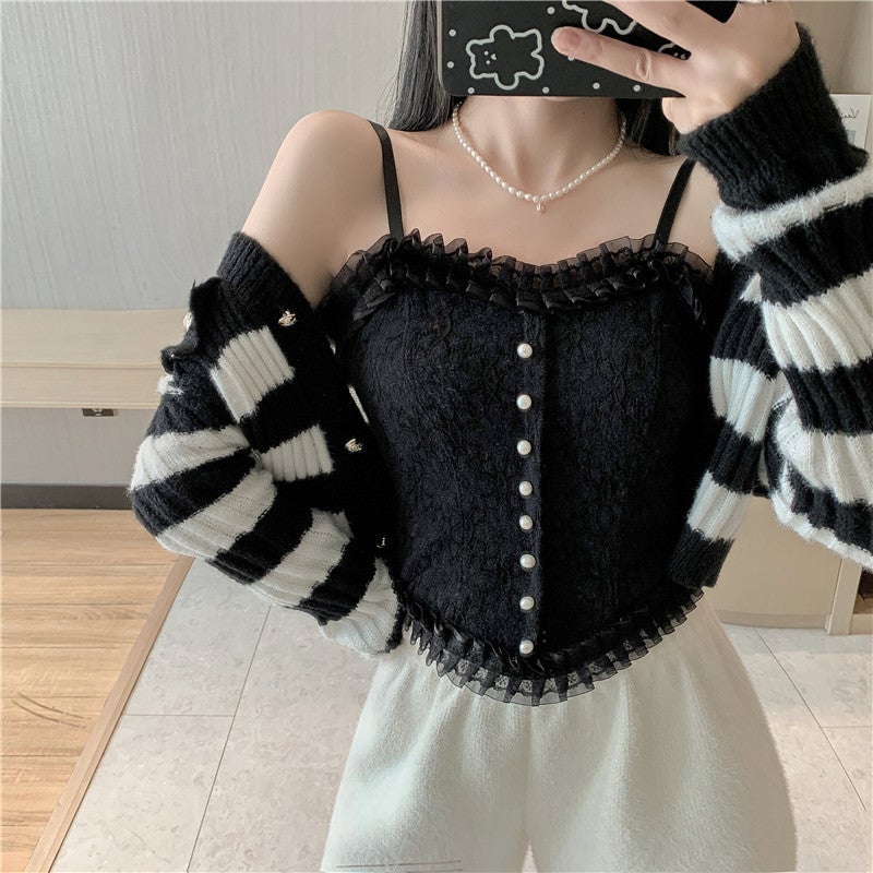 Lace Pattern Small Sling Vest Belt Chest Cushion Beauty Back Inside The Fold Pearl Outer Wear Bottom Wrapped Chest Top - Image 5