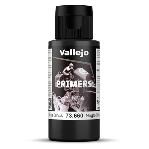 Vallejo - Surface Primer Color | Gloss Black Acrylic Primer 60 ml (2.02 fl.oz.) | Glossy Finish and Fast Drying | Perfect for Airbrushing and Great Adhesion to Figures and Scale Models - Image 1