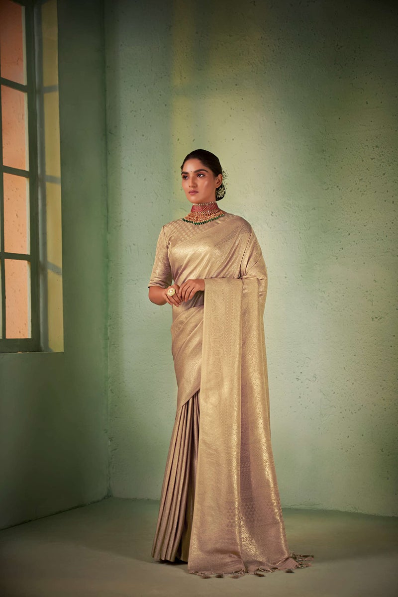 Vardha Women's Kanchipuram Art Silk Saree with Unstitched Blouse Piece - Gold Zari Woven Work Sarees for Wedding (Asya Vol.4_563) - Image 2