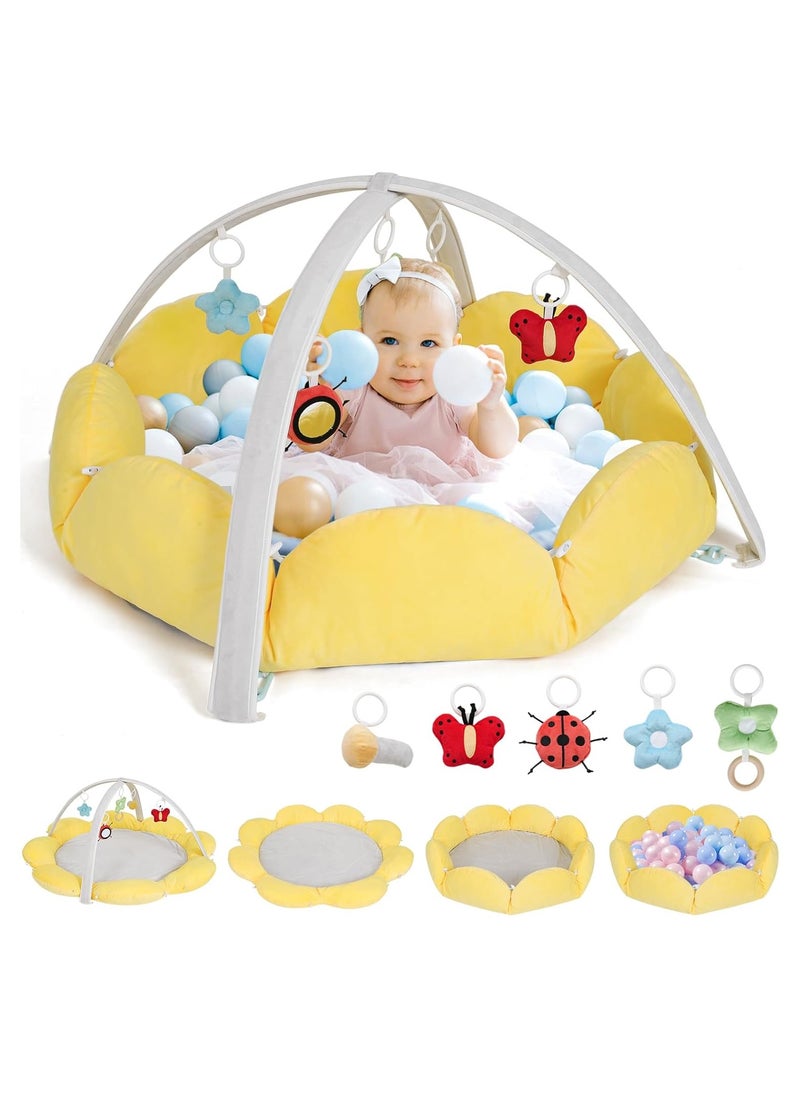 Gonice Convertible Baby Play Gym with 5 Toys, Tummy Time Mat for Sensory Development, Baby Activity Center from Newborn to Toddler, Ball Pit, Cat & Dog Bed, Soft Plush Pet Bed  - Image 1