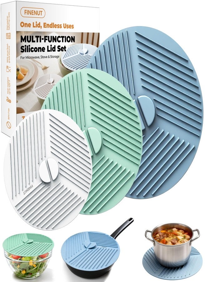 FINENUT Silicone Lids for Bowls 3 Pack 6/8/10 Inch, Microwave Splatter Cover Food Storage Universal Multi-Use Pot Holders Trivet Mats, Heat Resistant Dishwasher Safe for Pans Plates Cups - Image 1