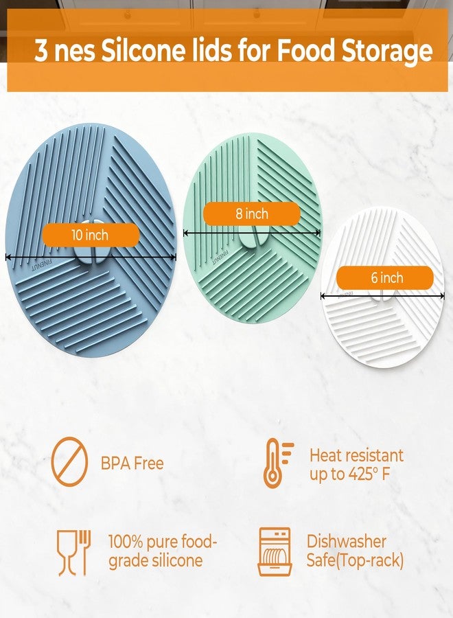 FINENUT Silicone Lids for Bowls 3 Pack 6/8/10 Inch, Microwave Splatter Cover Food Storage Universal Multi-Use Pot Holders Trivet Mats, Heat Resistant Dishwasher Safe for Pans Plates Cups - Image 2