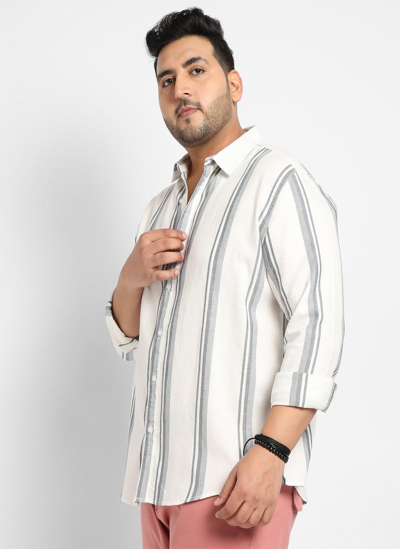 Instafab Plus Men's White & Dark Grey Barcode Striped Shirt - Image 3