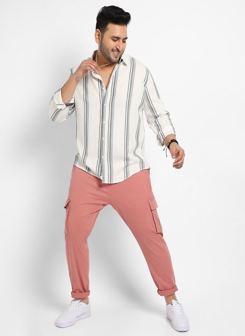 Instafab Plus Men's White & Dark Grey Barcode Striped Shirt - Image 5