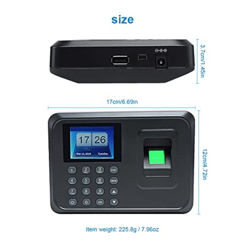 Eacam Intelligent Biometric Fingerprint Password Attendance Machine Employee Checking-in Recorder 2.4 inch TFT LCD Screen DC 5V Time Attendance Clock - Image 2