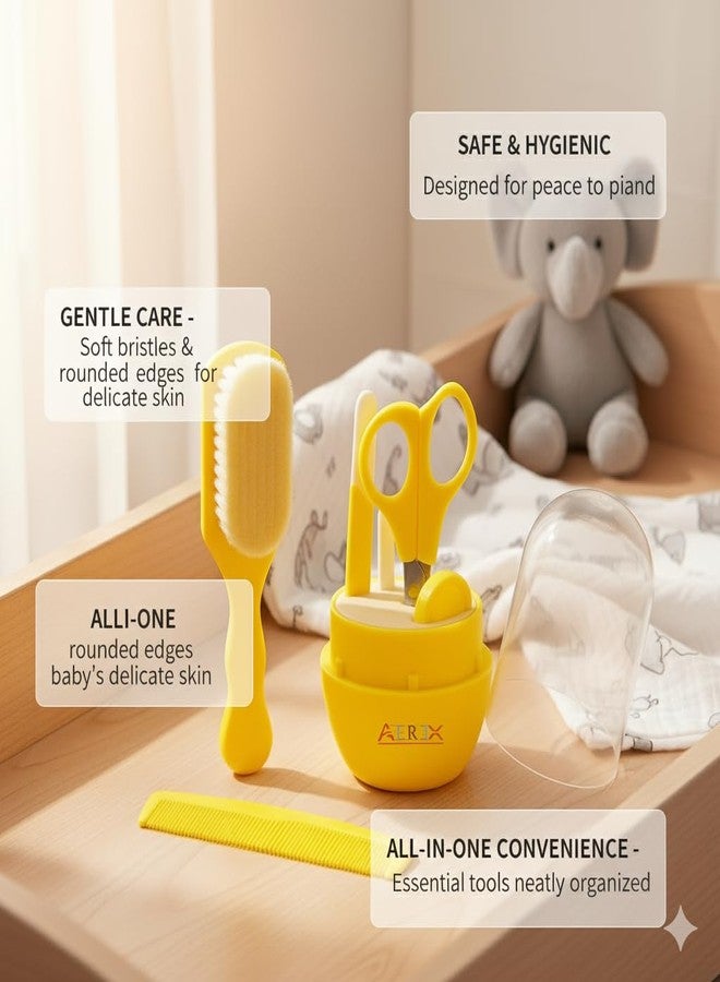 AEREX Baby Grooming Kit 5 in 1 – Newborn & Infant Care Set with Comb, Soft Brush, Baby Nail Clipper, Scissors & Storage Case – Baby Essentials for Daily Grooming (Yellow) - Image 3