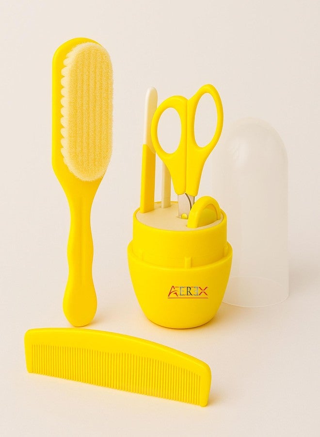 AEREX Baby Grooming Kit 5 in 1 – Newborn & Infant Care Set with Comb, Soft Brush, Baby Nail Clipper, Scissors & Storage Case – Baby Essentials for Daily Grooming (Yellow) - Image 1