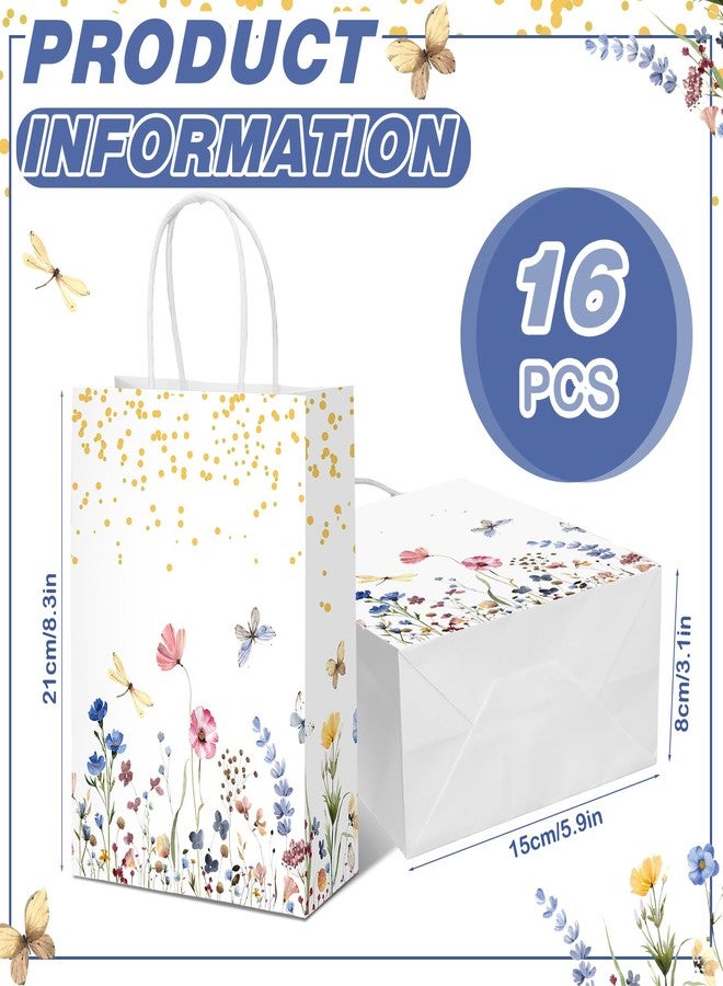 Kolldenn 16 Pcs Wildflower Paper Gift Bags Women Mother's Day Birthday Favor Goodie Candy Bags with Handles for Bridal Engagement Baby Shower Party Supplies - Image 2