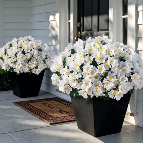 Juxdp 8 Bundles Artificial Camellia for Front Door Outside Faux UV Resistant Real Looking Camellia Flowers Fake Silk Bouquets Plants for Garden Window Farmhouse Home Spring Summer Decor White - Image 1