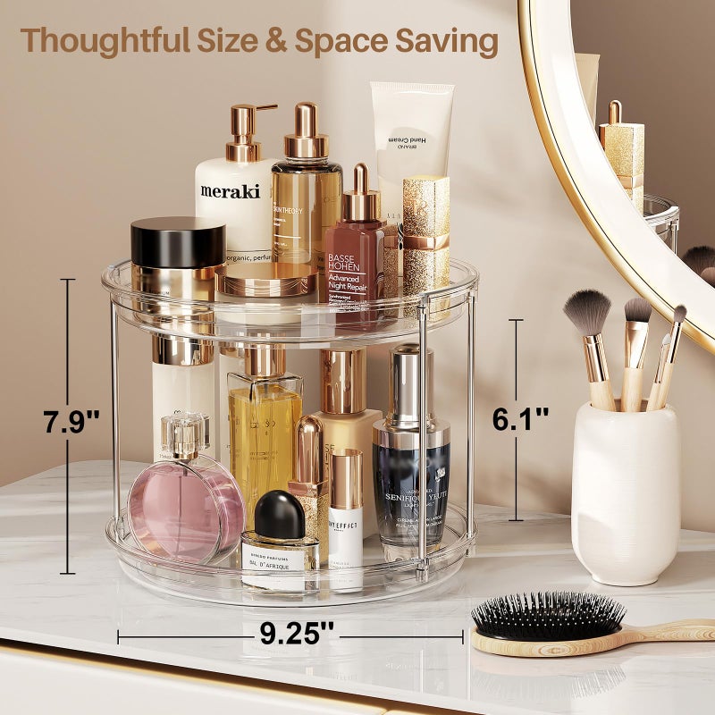 LAMU 2 Pack 2 Tier Lazy Susan Turntable Organizer 9.25'' Rotating Spice Rack Organization for Cabinet, Kitchen, Pantry, Countertop, Bathroom, Vanity, Medicine Cabinet Organizer, Clear - Image 5