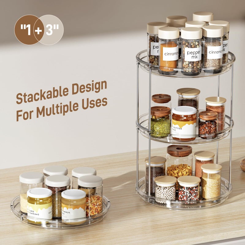 LAMU 2 Pack 2 Tier Lazy Susan Turntable Organizer 9.25'' Rotating Spice Rack Organization for Cabinet, Kitchen, Pantry, Countertop, Bathroom, Vanity, Medicine Cabinet Organizer, Clear - Image 3