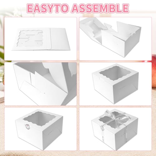 CHENZEM 28 Sets 8x8x5 Cake Box, White Cake Box with Window 8" White Cake Boxes Round Boards, 8inch Cake Containers with Lids for Easter and Mother's Day Cheesecake, Cakes.(8 * 8 * 5inch/28pcs) - Image 4