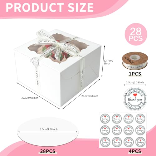 CHENZEM 28 Sets 8x8x5 Cake Box, White Cake Box with Window 8" White Cake Boxes Round Boards, 8inch Cake Containers with Lids for Easter and Mother's Day Cheesecake, Cakes.(8 * 8 * 5inch/28pcs) - Image 2