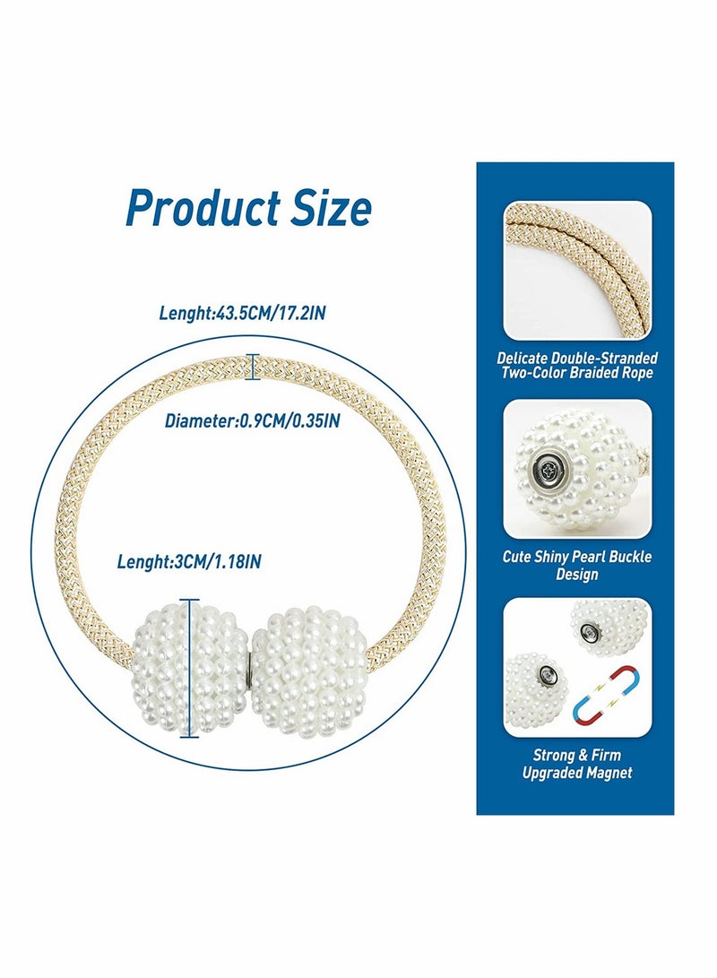 Elegant Magnetic Curtain Tiebacks - 4 Pcs Beige Pearl Rope Holdbacks for Home, Office & Hotel Decor, Easy No Drill Installation - Image 5