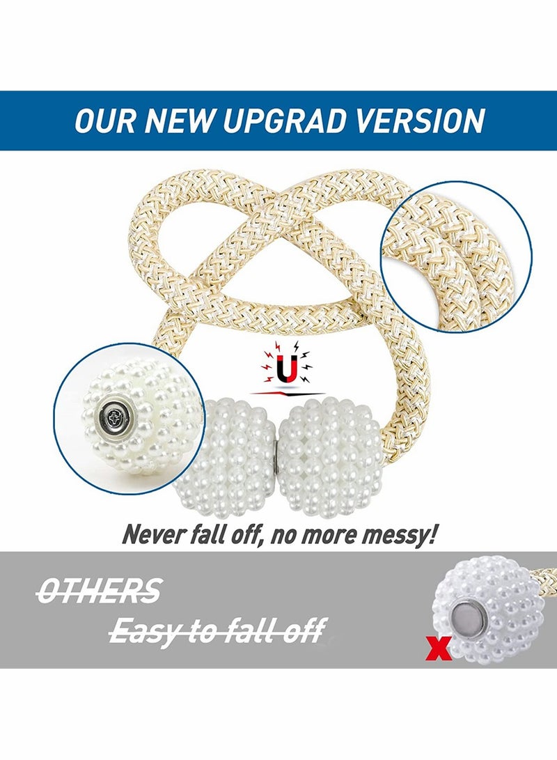 Elegant Magnetic Curtain Tiebacks - 4 Pcs Beige Pearl Rope Holdbacks for Home, Office & Hotel Decor, Easy No Drill Installation - Image 2