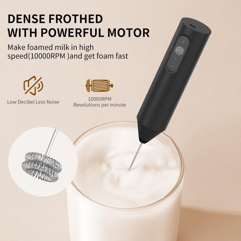 Kueh Rechargeable Milk Frother Handheld Coffee Frother Wand Drink Mixer with Stainless Steel Whisk for Coffee Cappuccino Lattes Frappe Matcha and Hot Chocolate, Egg - Image 2