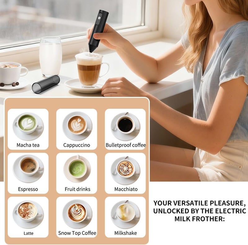 Kueh Rechargeable Milk Frother Handheld Coffee Frother Wand Drink Mixer with Stainless Steel Whisk for Coffee Cappuccino Lattes Frappe Matcha and Hot Chocolate, Egg - Image 5