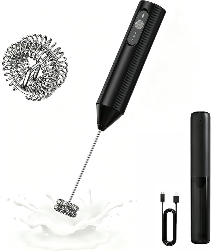 Kueh Rechargeable Milk Frother Handheld Coffee Frother Wand Drink Mixer with Stainless Steel Whisk for Coffee Cappuccino Lattes Frappe Matcha and Hot Chocolate, Egg - Image 1