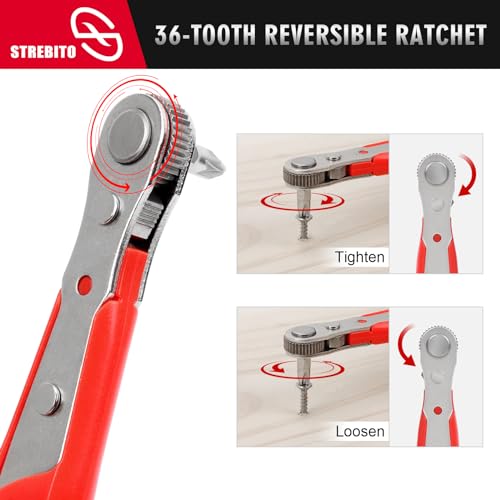 STREBITO Right Angle Screwdriver 14 Piece Mini Ratchet Set, Offset Screwdriver Low Profile Ratchet Screwdriver Set with 1/4 Ratchet, Hex, Phillips, and Torx, EDC Bit Driver for Tight Spaces, Bike - Image 5