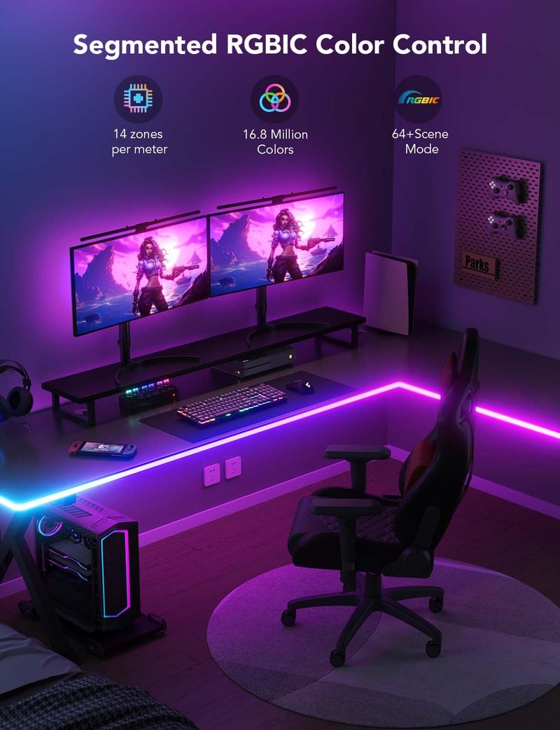 Govee RGBIC Neon Rope Lights for Desks, 16.4ft LED Gaming Desk Lights, Neon LED Strip Lights Syncing with Razer Chroma, Support Cutting, Smart App Control, Music Sync, Adapter (Only 2.4G Wi-Fi) - Image 2