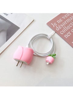 2024 Four-piece Charger Protective Cover For Apple 15 Fast Charging Protective Cover 18W/20W Charger-Specifications:104. Pink Rose (set Of Four) Big And Small Heads + 1.4m Wire Rope + Tie