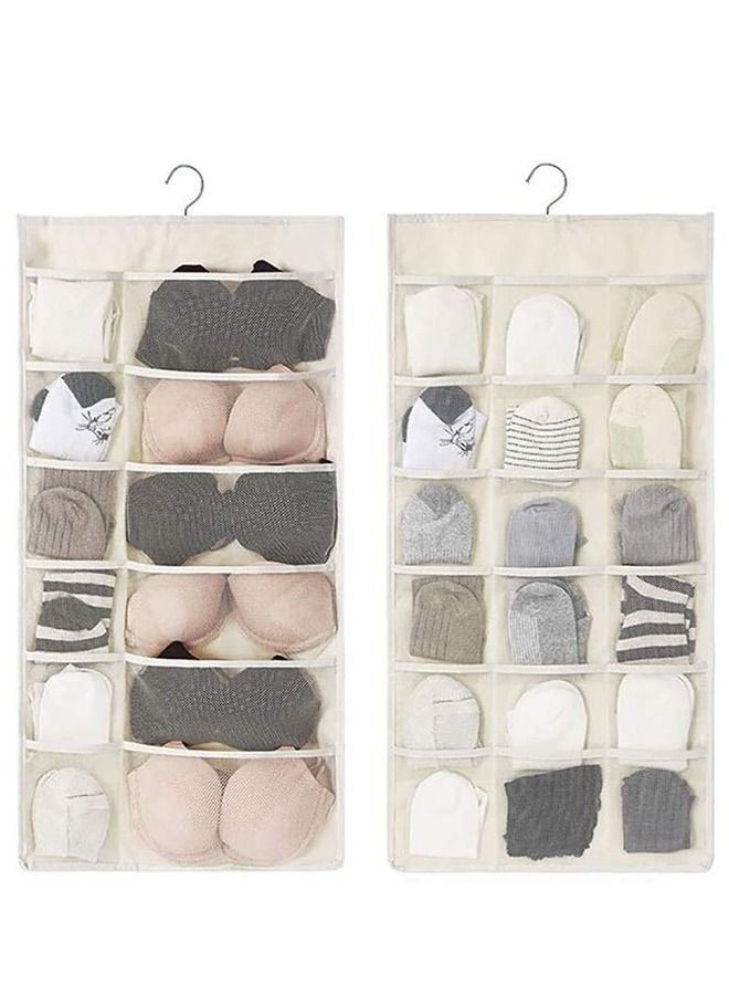 Ant Closet Hanging Organizer with Pockets, Wardrobe Organizers Storage Bags for Bra Underwear Underpants Shoes Socks, Beige  - Image 1