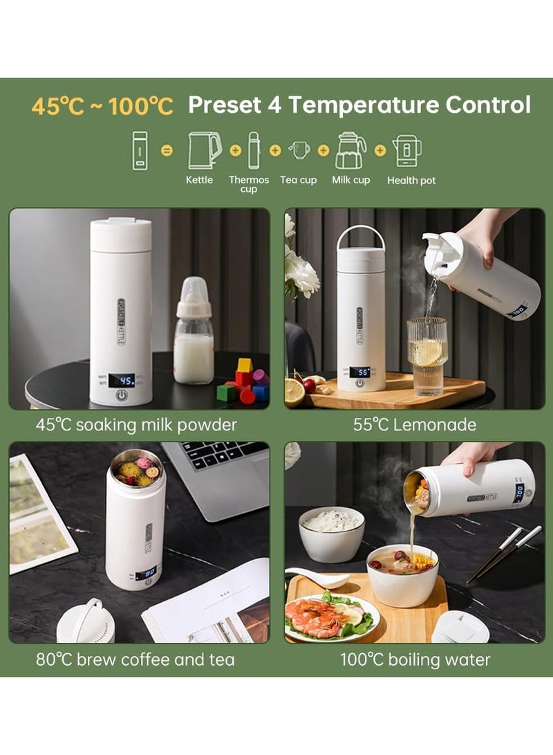 Portable electric kettle - travel tea and coffee kettle water heater - kettle cup with 4 temperature controls - small mini portable kettle 500ml
