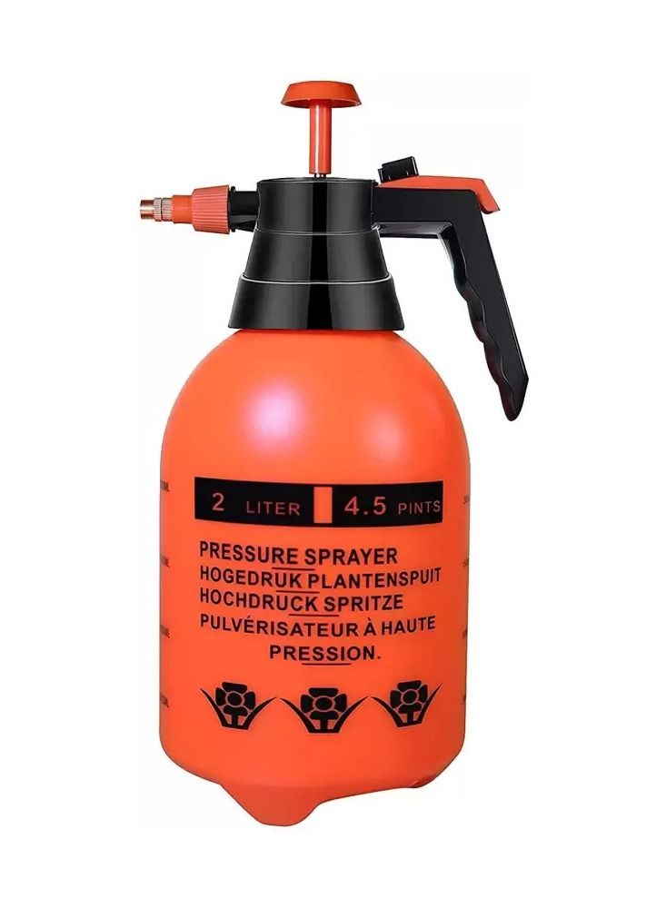 MARGOUN Pressure Sprayer Handheld Spray Bottle Adjustable Plastic Water Pump for Home Cleaning Garden Watering 2Liters Orange/Black - Image 1