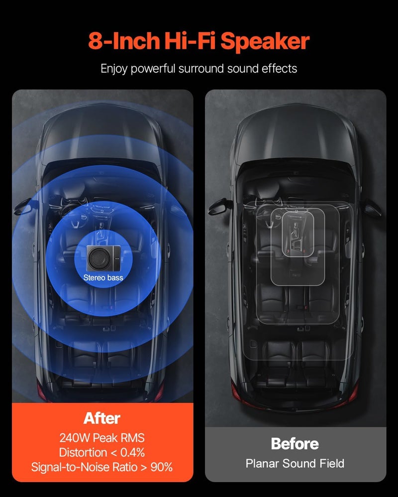 VEVOR 8" 240W مضخم صوت تحت المقعد مع مضخم مدمج - Image 3