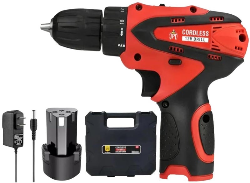 JPT 12V Powerful Cordless Drill Machine | 1350 RPM | 18 Torque | 10MM | 1.50 KW | 2 Speed Gear | 𝐎𝐧𝐞 𝐁𝐚𝐭𝐭𝐞𝐫y| Fast Charger | Keyless Chuck | Carrying Bag - Image 1