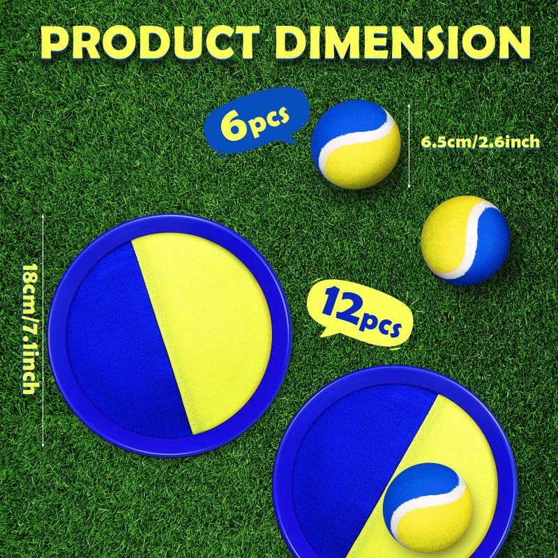 Charniol Kids Toys Toss and Catch Game Set Beach Game Outdoor Ball Sports Games Toss and Catch Ball Nylon Toys for Kids AdultsBlue Yellow12 Paddles 6 Balls - Image 3