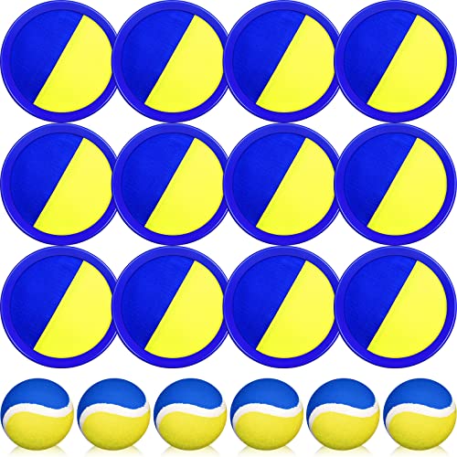Charniol Kids Toys Toss and Catch Game Set Beach Game Outdoor Ball Sports Games Toss and Catch Ball Nylon Toys for Kids AdultsBlue Yellow12 Paddles 6 Balls - Image 1