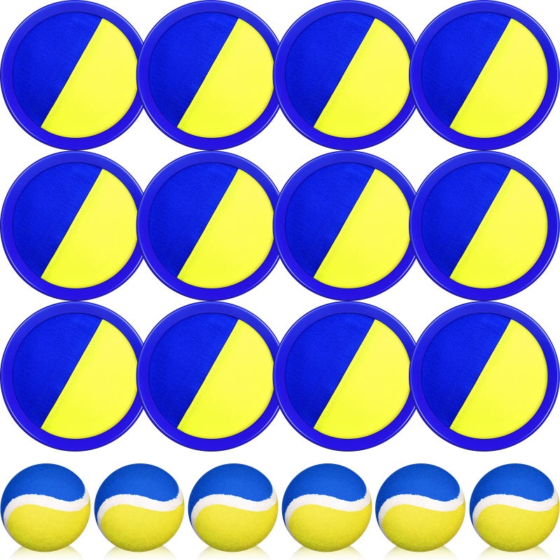 Charniol Kids Toys Toss and Catch Game Set Beach Game Outdoor Ball Sports Games Toss and Catch Ball Nylon Toys for Kids AdultsBlue Yellow12 Paddles 6 Balls - Image 2