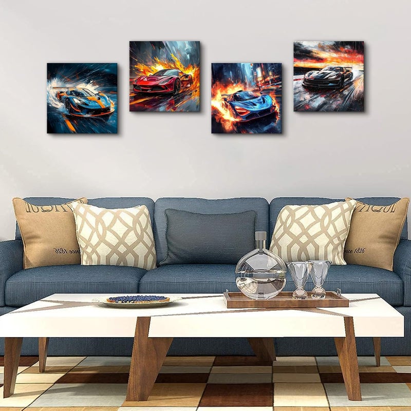 يوهو ملونة Lamborghini Wall Art ملصقات السيارات الرائعة للرجال غرفة نوم ديكور Cyberpunk Canvas الملخص الأسود الأزرق الأزرق السباق السيارات المطبوعات شارع نيون الرياضة الفنية - Image 2