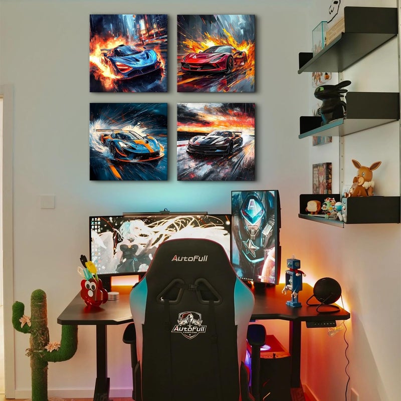 يوهو ملونة Lamborghini Wall Art ملصقات السيارات الرائعة للرجال غرفة نوم ديكور Cyberpunk Canvas الملخص الأسود الأزرق الأزرق السباق السيارات المطبوعات شارع نيون الرياضة الفنية - Image 3
