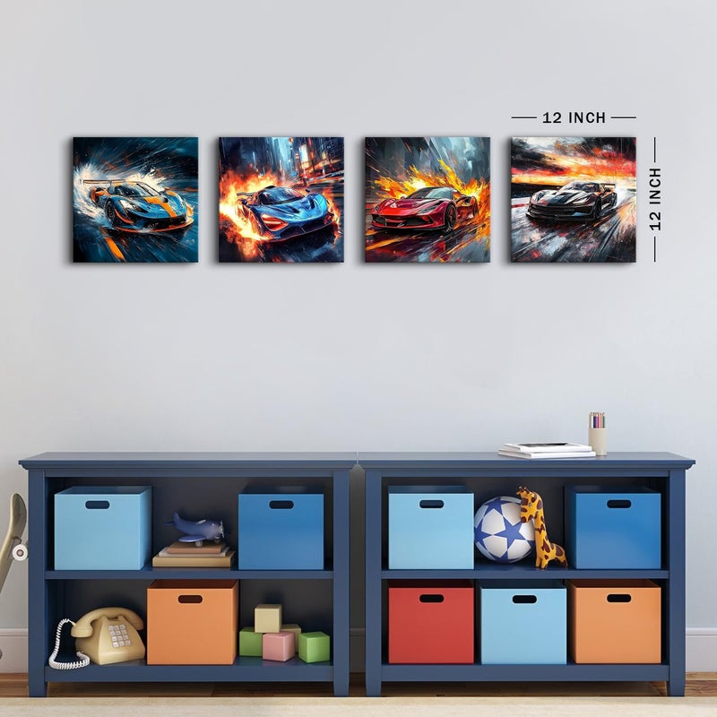 يوهو ملونة Lamborghini Wall Art ملصقات السيارات الرائعة للرجال غرفة نوم ديكور Cyberpunk Canvas الملخص الأسود الأزرق الأزرق السباق السيارات المطبوعات شارع نيون الرياضة الفنية - Image 4