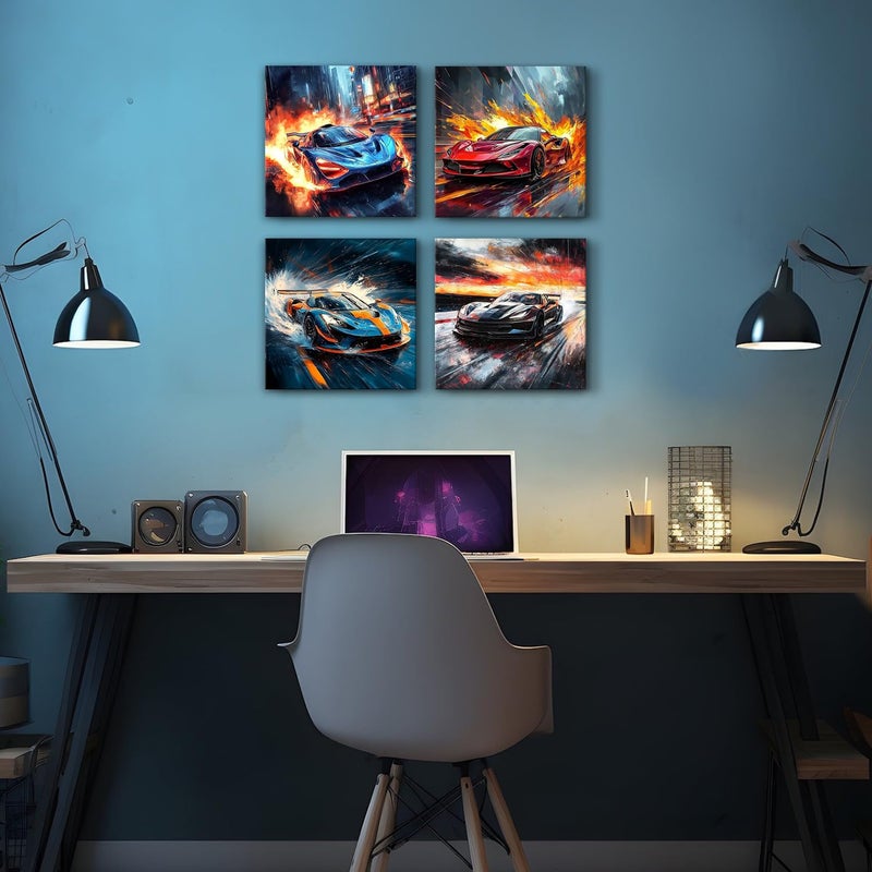 يوهو ملونة Lamborghini Wall Art ملصقات السيارات الرائعة للرجال غرفة نوم ديكور Cyberpunk Canvas الملخص الأسود الأزرق الأزرق السباق السيارات المطبوعات شارع نيون الرياضة الفنية - Image 5