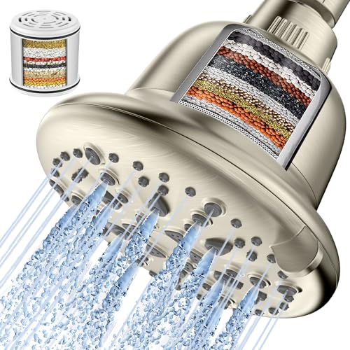 Cobbe Filtered Shower Head, 7 Modes High Pressure Shower Heads - 16 Stage Shower Head Filter for Hard Water for Remove Chlorine and Harmful Substances (Elegant Brushed Nickel, 5 Inch Round) - Image 1