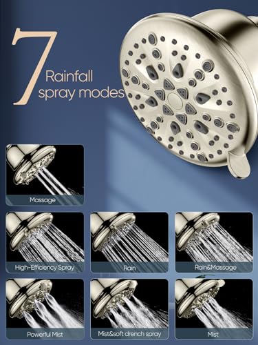 Cobbe Filtered Shower Head, 7 Modes High Pressure Shower Heads - 16 Stage Shower Head Filter for Hard Water for Remove Chlorine and Harmful Substances (Elegant Brushed Nickel, 5 Inch Round) - Image 2
