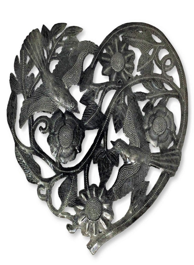 It's Cactus Haitian Metal Heart, Wall Decor With Flowers and Birds, Accent Your Home, Love, Friendship, Unique, Handmade in Haiti, 11 In. x 10 In. (Flying Heart) - Image 1