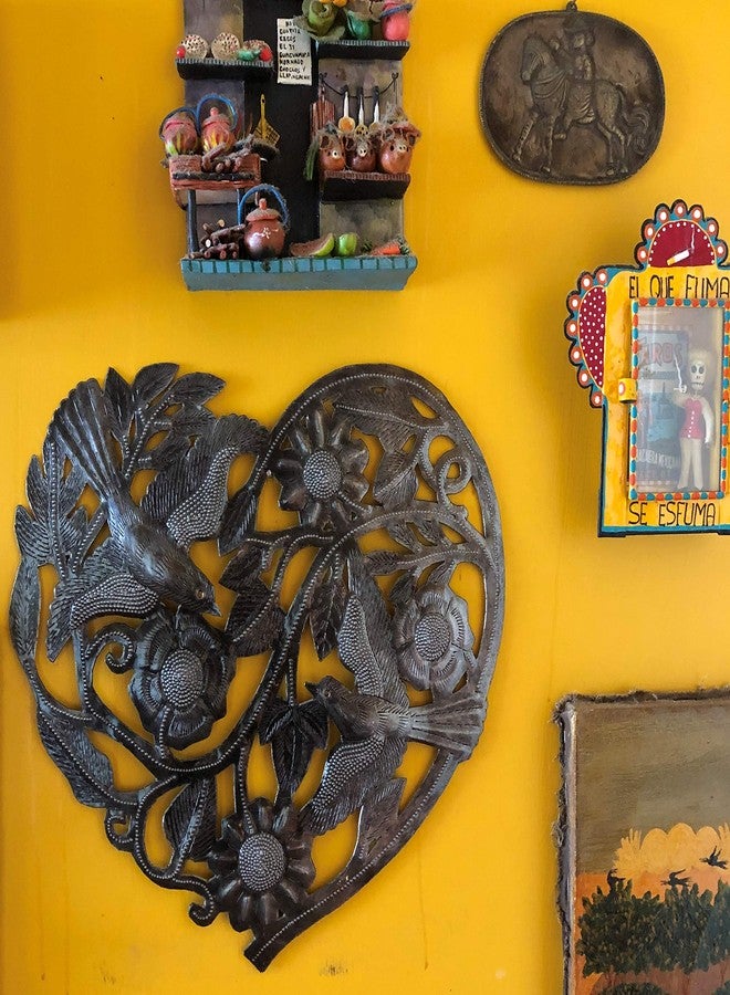 It's Cactus Haitian Metal Heart, Wall Decor With Flowers and Birds, Accent Your Home, Love, Friendship, Unique, Handmade in Haiti, 11 In. x 10 In. (Flying Heart) - Image 3