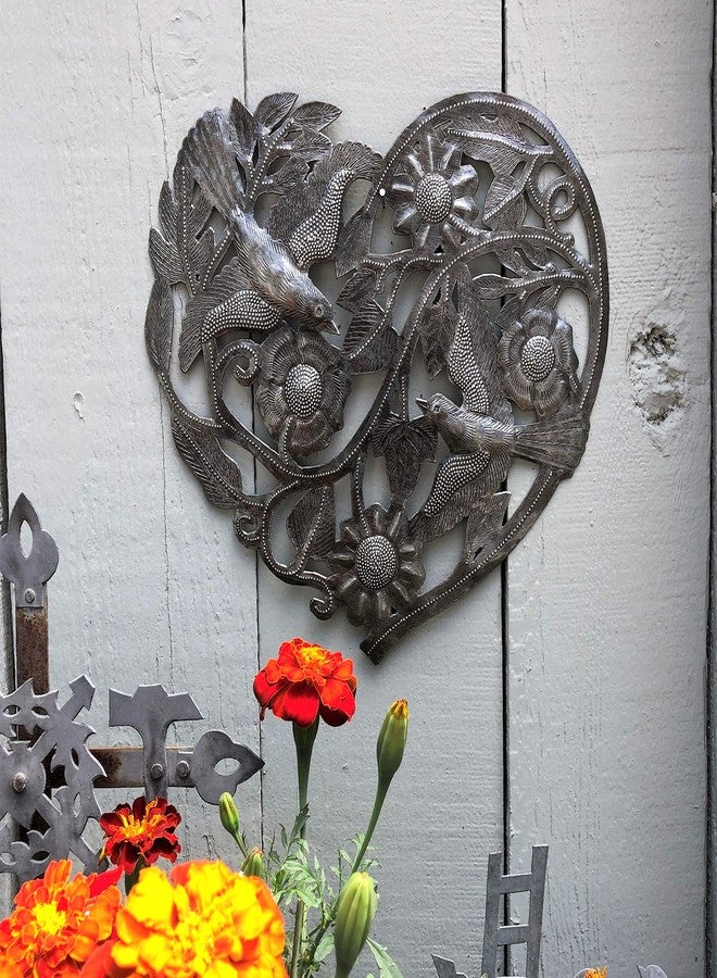 It's Cactus Haitian Metal Heart, Wall Decor With Flowers and Birds, Accent Your Home, Love, Friendship, Unique, Handmade in Haiti, 11 In. x 10 In. (Flying Heart) - Image 5